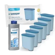   6 db Wessper AquaClear vízszűrő csomag + ajándék Wessper CleanMax vízkőoldó (1000 ml) (Philips AquaClean CA6903 kompatibilis)
